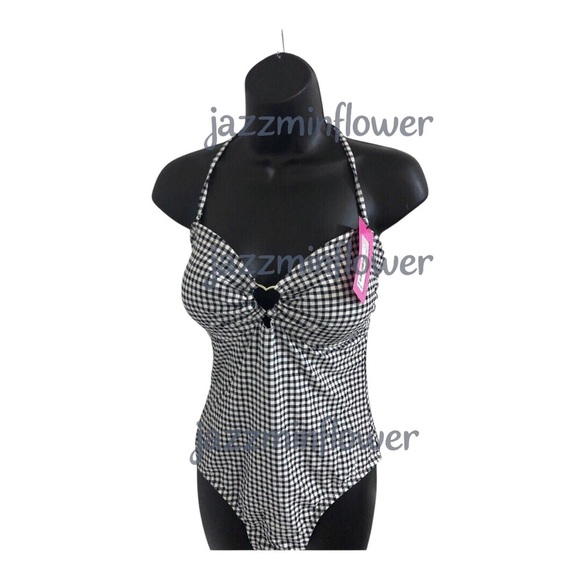 Betsey Johnson white black classic gingham print halter swimsuit size XL new - Picture 12 of 13